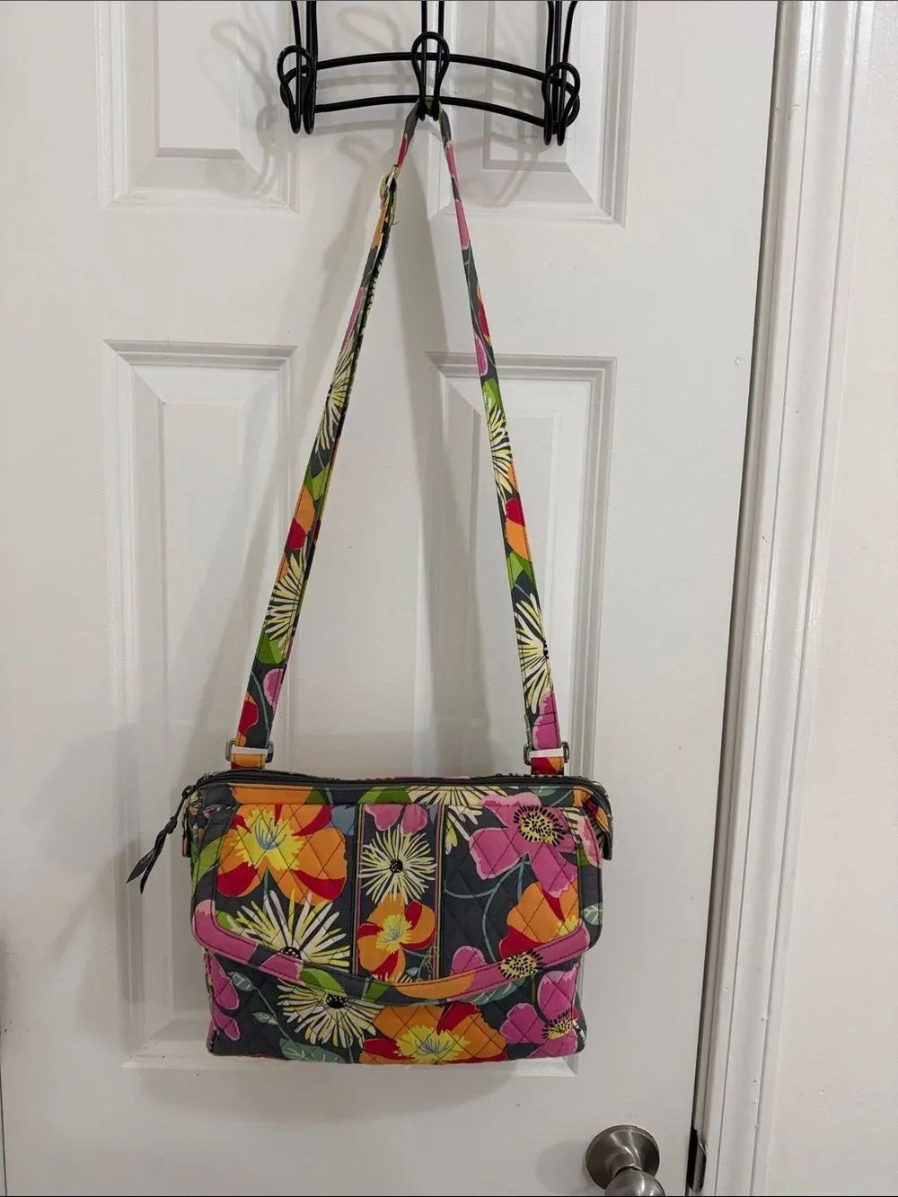 Vera Bradley Floral Quilted Crossbody in Gray Multicolor
